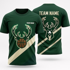 Custom Milwaukee Bucks Basketball Fan 3D T Shirt Front Back Graphic Tee Sports Gift