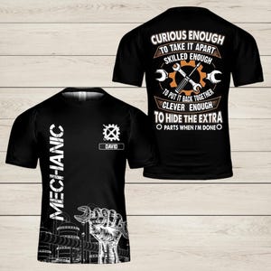 Custom Name Mechanic 3D T-Shirt Funny Auto Repair Workwear Tools Graphic Gift For Men