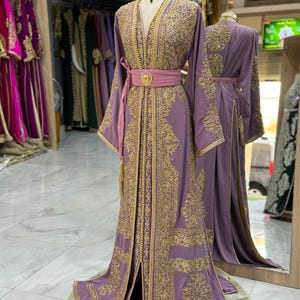 Moroccan Wedding Kaftan Takchita: Hand-Embroidered Golden Caftan Dress