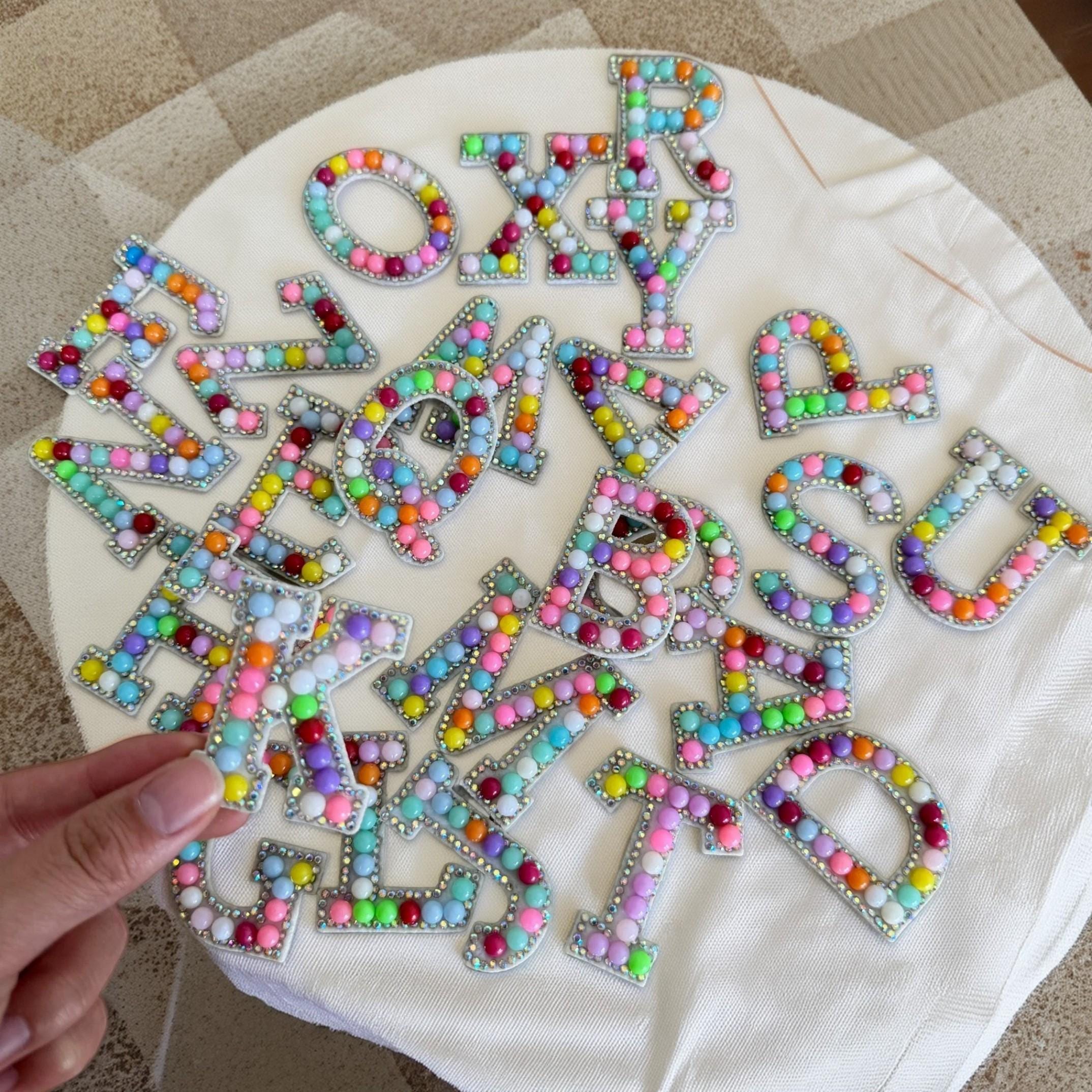 Pearl patches, Letters Patches, Pearl Letter Patch, Pearl Alphabet Iron-On Patches, Birthday Decoration, Self-adhesive Letter, iron on patch