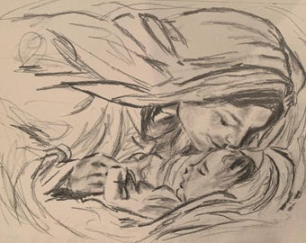 Mary & Jesus Drawing (large notecard size)