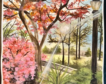 Custom Gouache Landscape Painting 11”x 14” (examples provided)