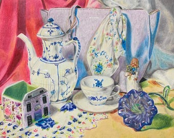 Tea Party Still Life Drawing (9"x12")