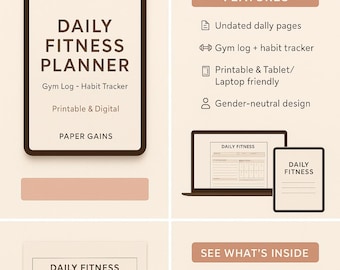 Dagelijkse fitnessplanner pdf | Afdrukbare workouttracker | Sportlogboek en gewoontetracker | Papierwinst