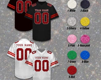 Custom Women's Bling Football Jersey, Personalized Name Nunber Sequin Jersey, Stitched Glitter Text Jersey, Cheerleading Jersey, Mom's Gift