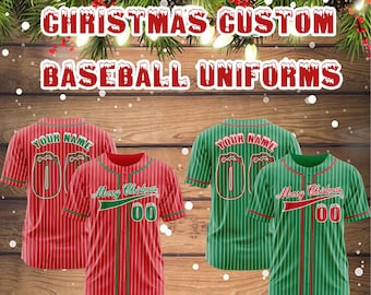 Aangepaste kersthonkbaljersey, gepersonaliseerde naam kersttrui, teamjersey, verjaardagscadeau, vakantie kerstcadeau voor honkballiefhebbers