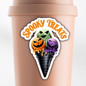 Spooky Treats Ice Cream Sticker - Halloween Ice Cream Cone - Summerween Decal - Spooky Cute Icecream Sticker - Laptop Water Bottle Journal