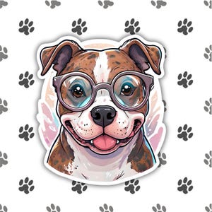 Cute Pit Bull Dog Sticker with Glasses - Funny Pitbull Decal for Dog Lovers, Water Bottle, Laptop, Journals, and Animal Gift Ideas
