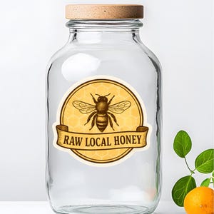 Raw Local Honey Sticker, Vintage Bee Sticker with Honeycomb, Cottagecore, Farmhouse and Beekeeper Aesthetic, Vinyl Decal in Gold