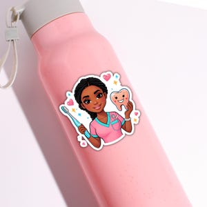 Sticker vrouwelijke tandartsassistente | Kawaii-tandsticker | Hartsticker tandenborstel | Leuke tandsticker | Sticker medische planner