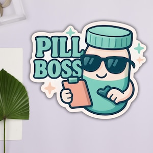 Pill Boss Kiss-Cut Stickers - Pharmacy Tech Gift, Retro Pharmacy Humor Vinyl Sticker, PharmD Graduation Gift, Healthcare Worker Laptop