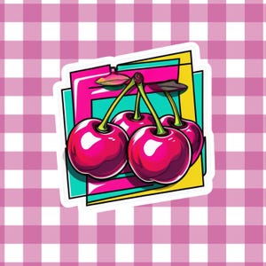 Retro Cherries Sticker  - Y2K Aesthetic Vinyl Sticker - 90s Vaporwave Pop Art Decal - Cute Laptop, Notbook, Phonecase & Scrapbook Sticker