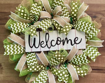 Welcome wreath, Farmhouse door wreath, Everyday wreath, Frobt door wreath