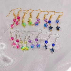 Star Bead Dangle Earrings - Colorful Galaxy Aesthetic Jewelry in Gold & Silver Options