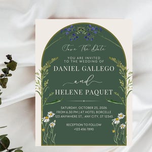 Green Wildflower Wedding Invitation, Garden Wedding, Printable Wedding Invitation, Floral Elegant Wedding, Editable Template in CANVA