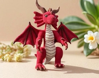 Red Dragon Amigurumi Pattern PDF, Crochet Dragon with Large Wings, Advanced Plush Toy Pattern, English Crochet Tutorial