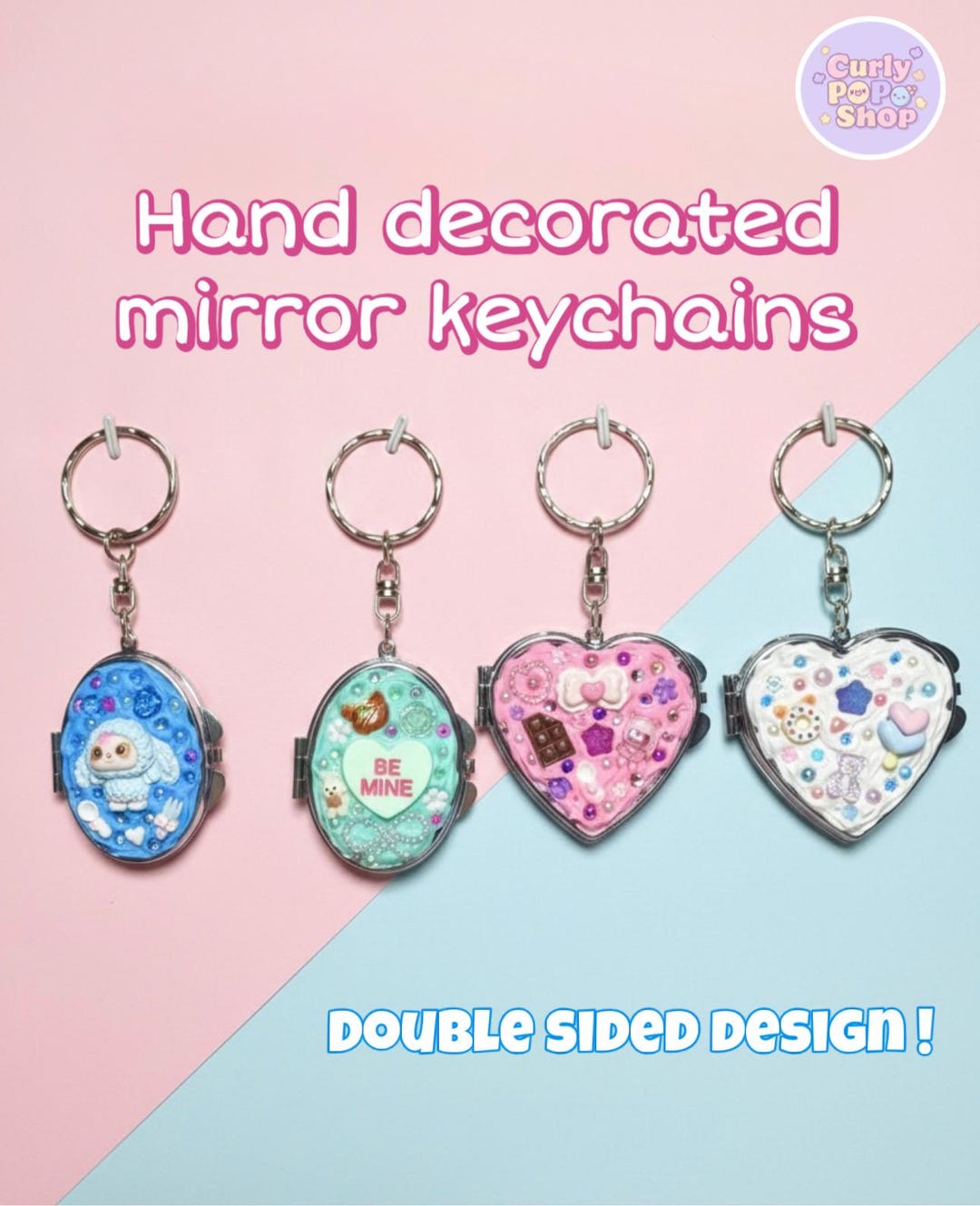 Mirror Back Keychains Hand Decorated Mini Mirror Keychain | Folding Compact Mirror - Etsy