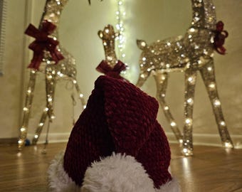 Santa Hat Crochet Pattern: Bulky Fuzzy Yarn Holiday Beanie (PDF Pattern)