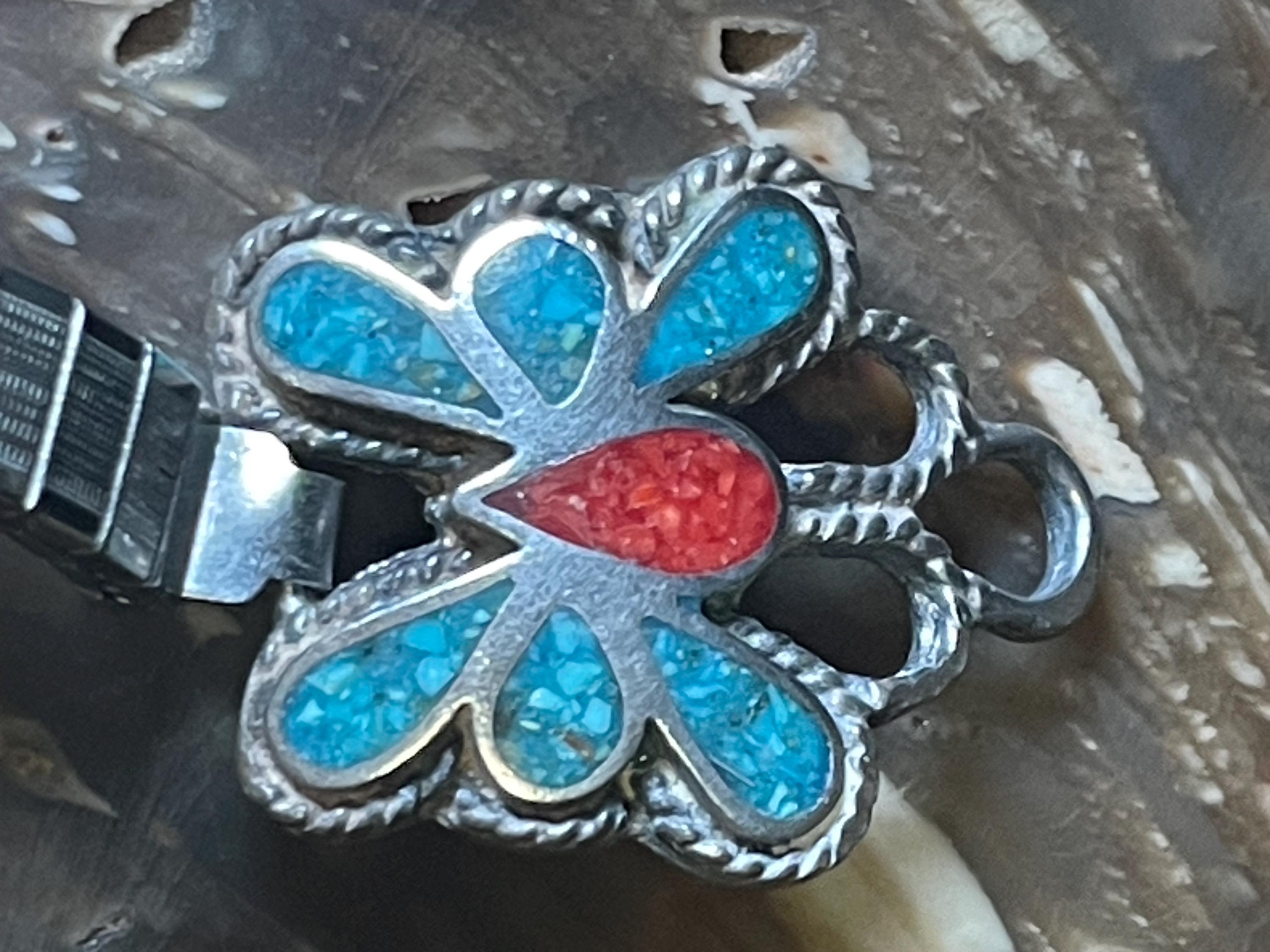 Vintage turquoise coral butterfly ladies watch band Item #1031H- Women main image 4