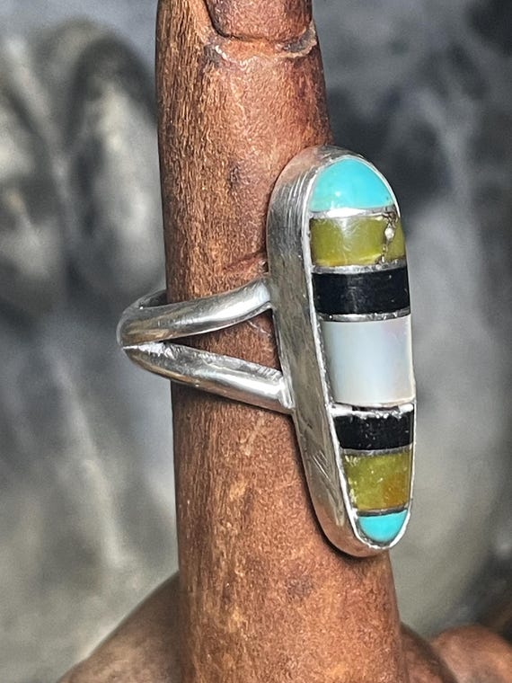 Native American Multi-Gemstone Inlay Sterling Sil… - image 12