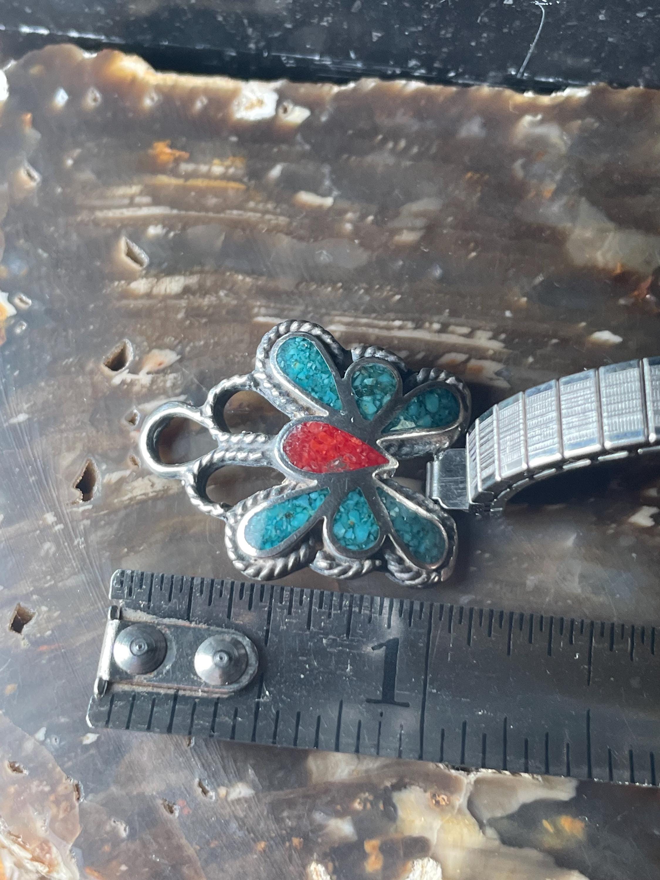 Vintage turquoise coral butterfly ladies watch band Item #1031H- Women main image 2