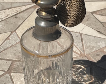 Antique Baccarat Crystal Perfume Atomizer: Cut Glass Scent Bottle, Brass Fittings
