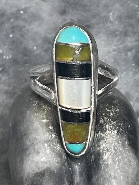 Native American Multi-Gemstone Inlay Sterling Sil… - image 1