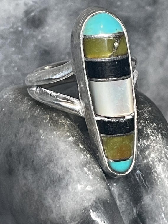 Native American Multi-Gemstone Inlay Sterling Sil… - image 2