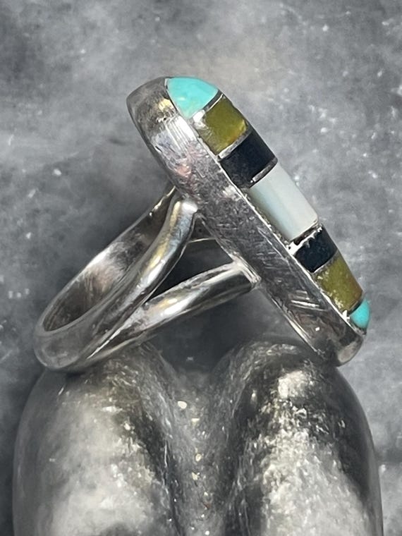 Native American Multi-Gemstone Inlay Sterling Sil… - image 4