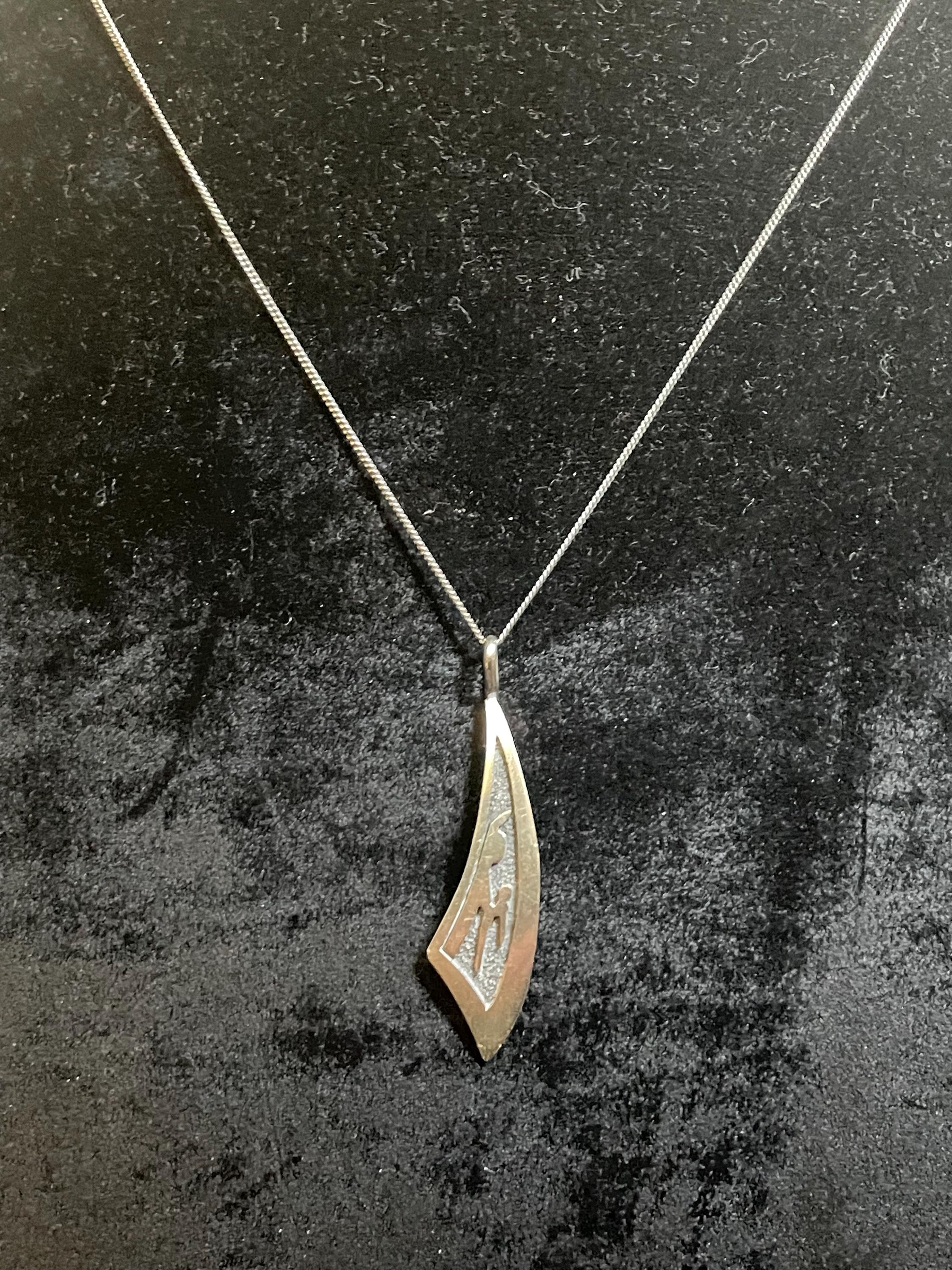 Vintage Sterling Silver Abstract Tribal Pendant 18” Necklace Hopi