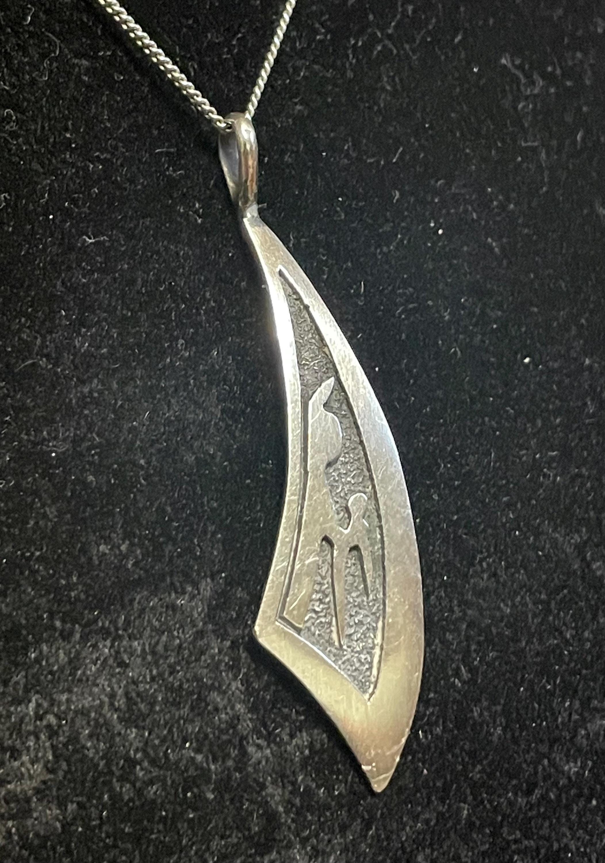 Vintage Sterling Silver Abstract Tribal Pendant 18” Necklace Hopi