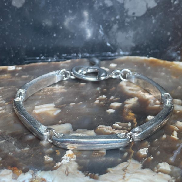 Chunky Sterling Silver Bar Link Bracelet: Handmade Toggle Clasp 7.5”