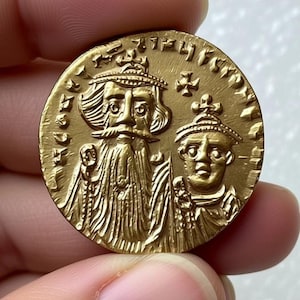 Antik mynt Bysantinska riket 1 solidus *654-659* Konstans II och Konstantin IV Förgyllt mynt - omslag