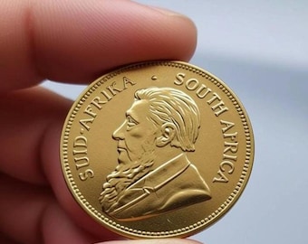 South african 1 krugerrand gold plated coin, collectible  restrike coin for collectors and gifts