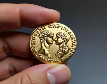 Moneda romana antigua de áureo, reedición chapada en oro de Nerón Agripina – Pieza de coleccionista (18 mm)