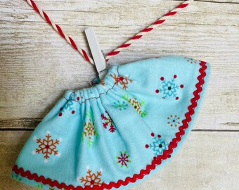 Christmas Elf twirl skirt, snowflake doll skirt, RTS