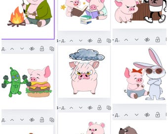 Cute Pig Cartoon Stickers - Printable Funny Animal Stickers for Kids & Journaling