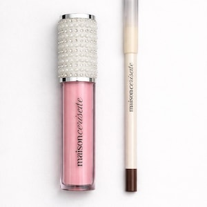 Rosa läppglans och läppliner-set, läppkombo-kit, mjukt glamouröst läppkit, år 2000-läppkombo, glansigt icke-klibbigt läppglans