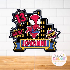 Custom Superhero Cake Topper: Red and Blue Web Hero Birthday Decor