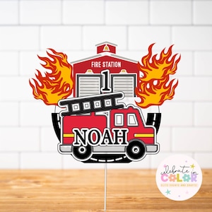 Firefighter Birthday Cake Topper: Fire Truck Party Decoration