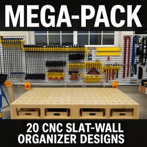 Mega-Pack: All 20 CNC Slat Wall Organizer Designs – Box-Joint Layout Tool Racks – Digital Download for Garage CNC (Shapeoko, SVG)