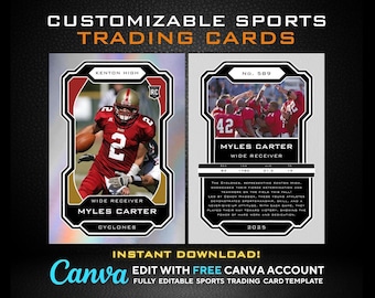 Football Trading Card Canva Template, Editable Sports Design for Kids, Personalized Youth Player Gift, Team Party Favor, Digital Download