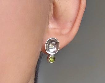 Peridot Stud Earrings, Dainty Sterling Silver Minimalist Earrings, August Birthstone Gift for Her