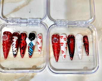 KATSEYE Tierinspirierte künstliche Fingernägel | K-Pop-Kunstnägel zum Aufkleben | Handgemachte Nägel zum Aufkleben | Wiederverwendbare künstliche Fingernägel | Trendiges Nageldesign, Y2K