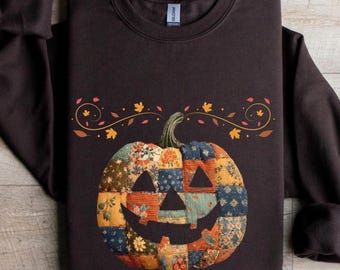 Retro Patchwork Kürbis Sweatshirt: Gruseliges Halloween Outfit
