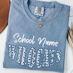 Comfort Colors® Benutzerdefiniertes Schulmaskottchen-T-Shirt, personalisiertes Schullogo-T-Shirt, Zurück zu Schulgeist-Hemden, Teamname-Maskottchen-T-Shirt Geschenk
