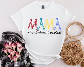 Camiseta personalizada para mamá: camiseta personalizada para el Día de la Madre con los nombres de los niños