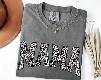 Comfort Colors mama-shirt met luipaardprint: retro mom-T-shirt