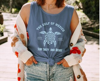 Stay Salty Gulf of Mexico Tank Top: Comfort Colors Vintage Muscle Tee
