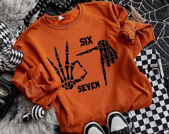 Comfort Colors® 6 7 Meme Shirt, Funny Skeleton Hands Tee, Halloween Couples Shirt, Trendy Shirt, Six Seven T-shirt, 67 Couples Tee
